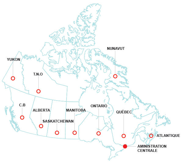 Carte du Bureaux Régionaux