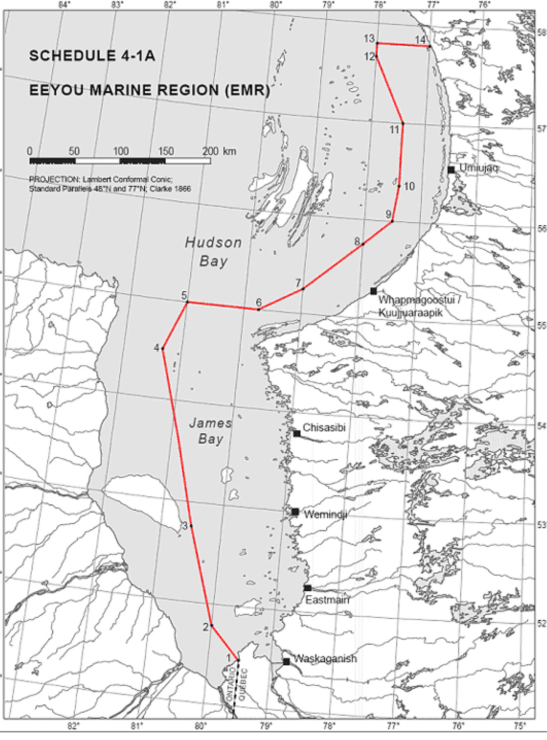 Map of the Outline of Eeyou Marine Region