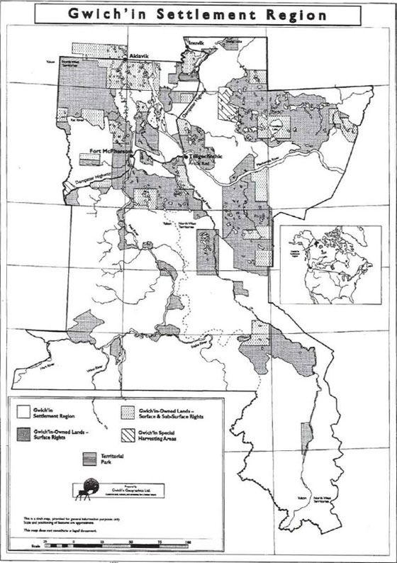 Carte de la région visée par le  règlement avec les Gwich'in