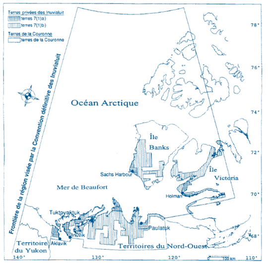 Carte de la région visée par la Convention définitive des Inuvialuit