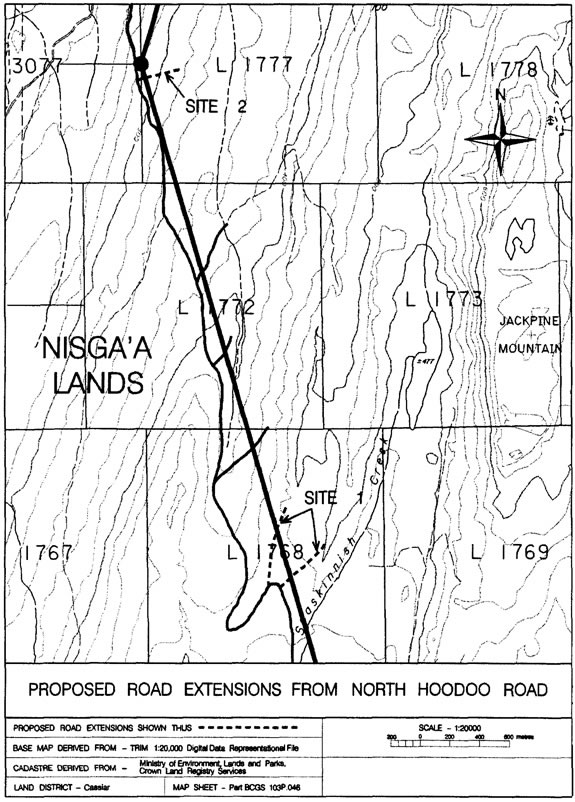 This map illustrates the proposed road extensions from North Hoodoo Road