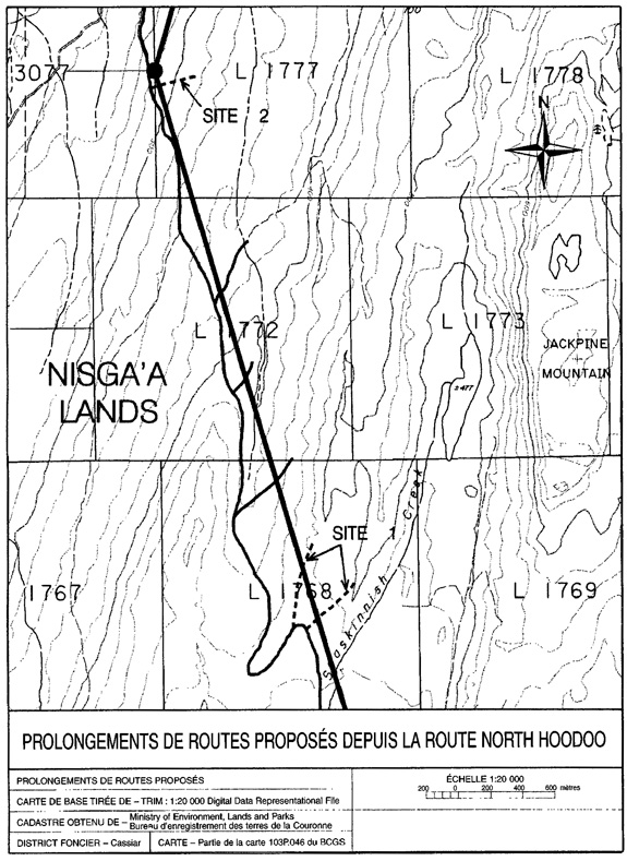 This map illustrates the proposed road extensions from North Hoodoo Road